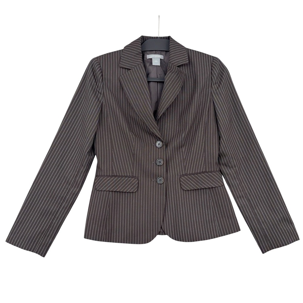 Ann Taylor Pinstripe Blazer Women 0 Brown Professional‎ Office Jacket 10943